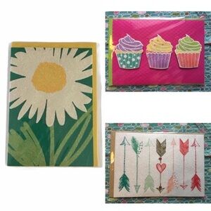Handmade Greeting Cards Blank Glitter Daisy Flower Birthday Cupcakes Set of 3